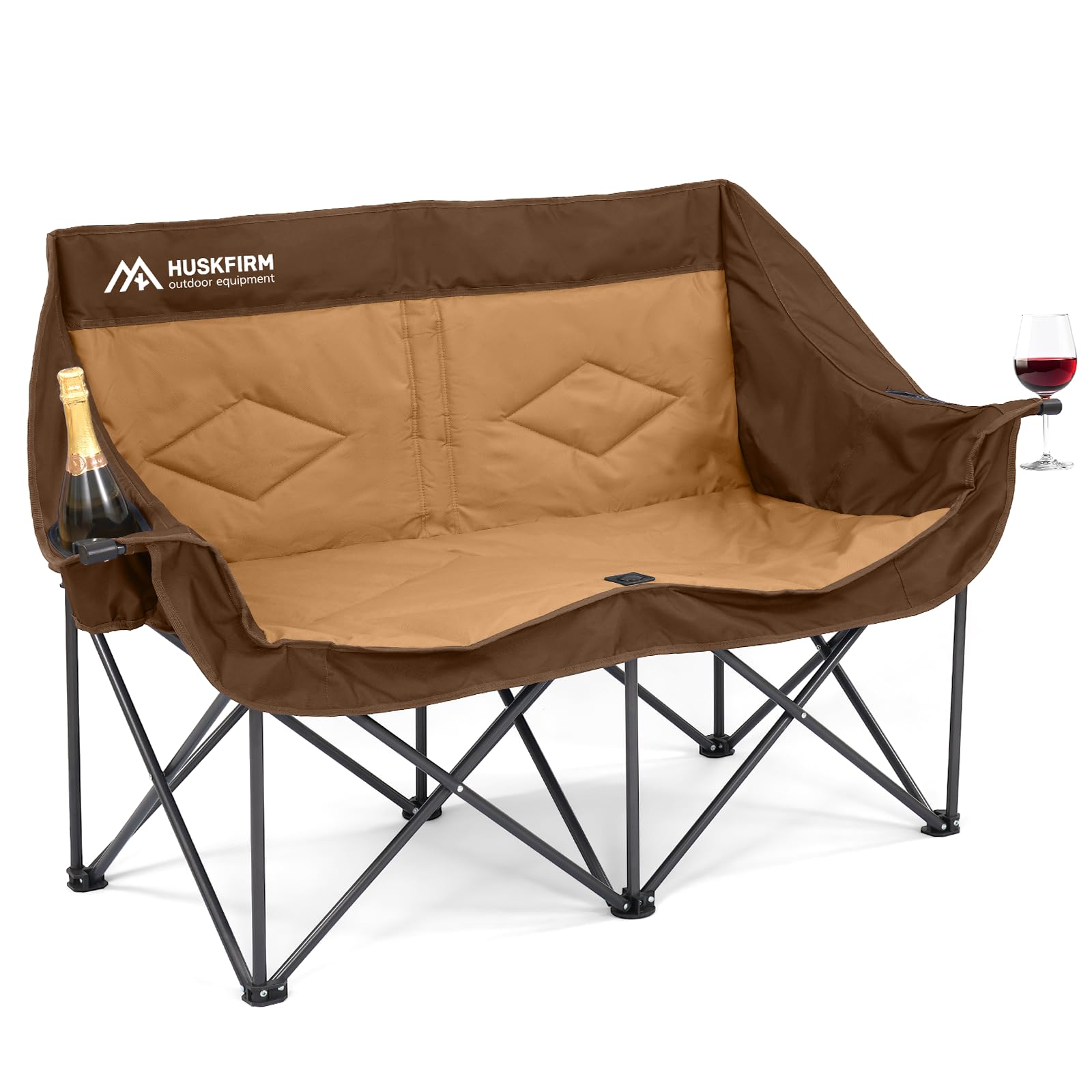 Photo 1 of Double Camping Chairs for Adults Oversized Loveseat - 2 Person Camping Chair Heavy Duty Outdoor Camping Couch with Cup Holders - Portable Folding Chair for Outside Lawn, Brown