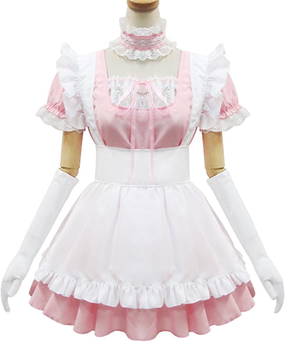 メイド服 可愛い ピンク ふわふわ フリル カチューシャ付き 洋装 ハロウィン クリスマス パーティー コスプレ 仮装 通販 Amazon