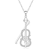 925 Sterling Silver Violin Necklace: Cubic Zirconia Violin Gifts for Violinists,Musical Jewelry for Women