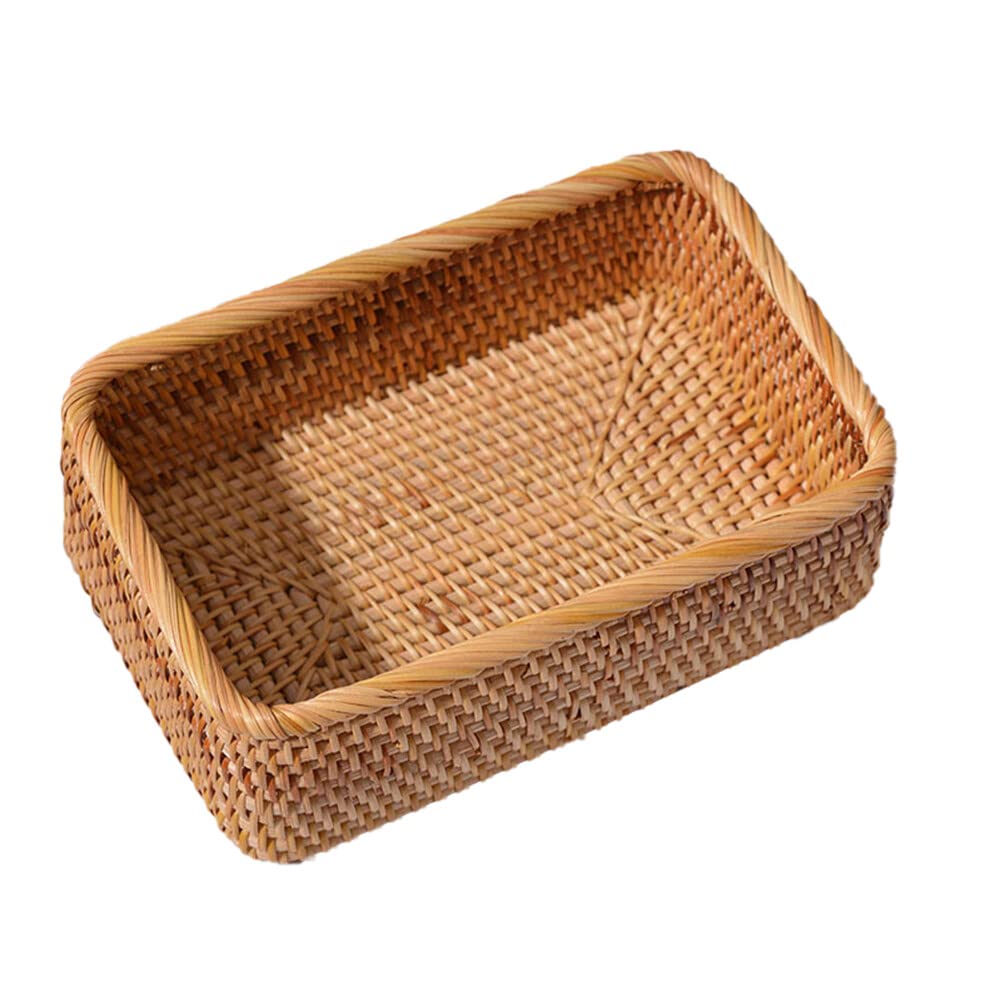 Uposao Rectangular Rattan Storage Baskets Organizer Box Stackable Woven Wicker Box Home Decor Fruit Plate Picnic Basket for Kitchen, Bedroom, Bathroom, Home, Office
