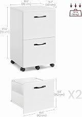 VASAGLE 2-Drawer Filing Cabinet Mobile File Cabinet White OFC040W46 view 8