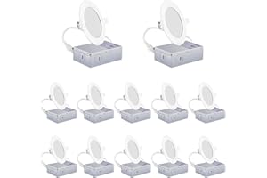 Luckywin 4Inch 5000K 12pack LED Recessed Slim Pot Light with Junction Box, Dimmable IC-Rated Ceiling Light 9W 750LM(Day Light
