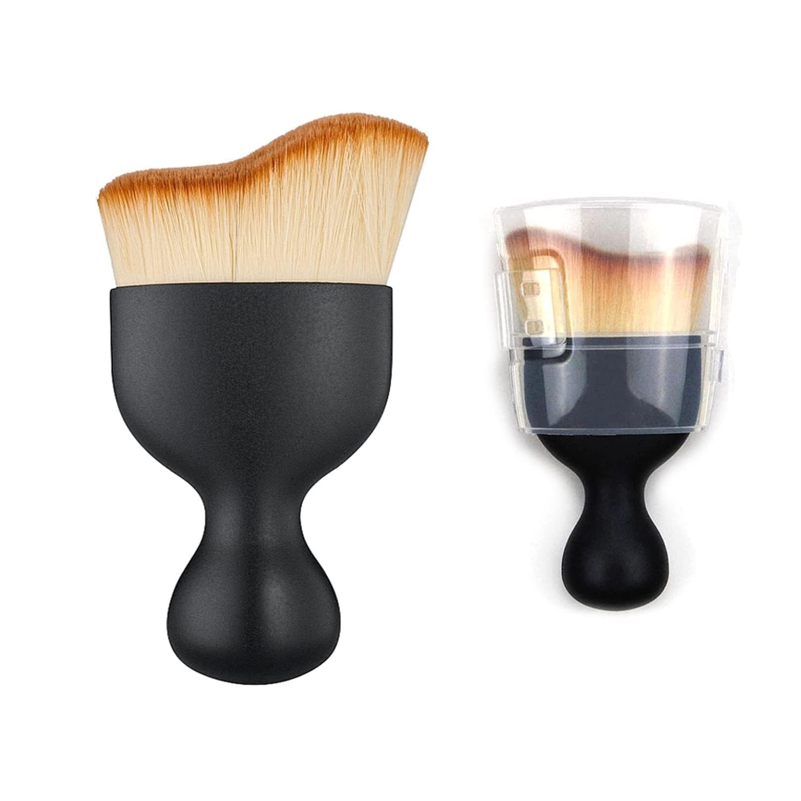 CODKU Tan Brush, Angled Flat Synthetic Foundation Brush, Blush Buffing Brush, Soft Polyester Bristles, Black, 9.5cm, For Tanning & Makeup, 1 Piece