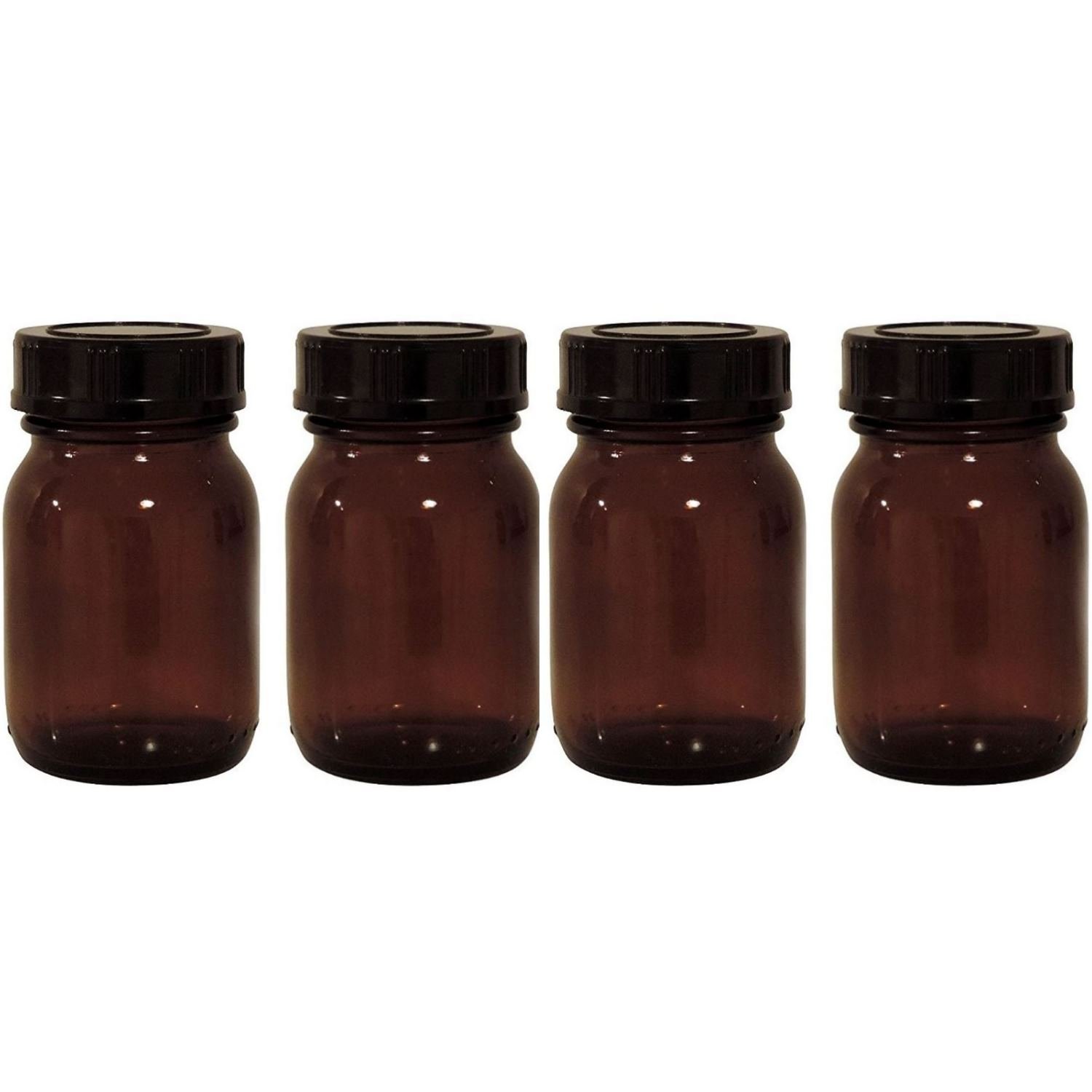 Viva-Haushaltswaren Brown Apothecary Glass Set of 4 x 75 ml with Screw Cap and Labels Made in Germany