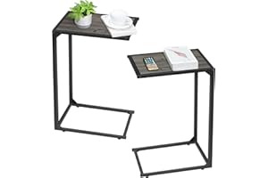 FAGIGY Set of 2 C Shaped End Table, Couch Tables That Slide Under, C Shaped Sofa Table for Couch, C Tray Snack Side Table for Living Room, Bedroom,Sofa, Grey
