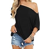 Eniloyal Off The Shoulder Tops for Women Short Sleeve Trendy T Shirts Loose Batwing Summer Going Out Oversized Blouse Tunic
