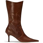 Goiphrri Mid Calf Boots for Women Dressy Sexy Pointed Toe Stiletto Boot Heels Side Zipper Wide Calf Boots Fashion Trendy Fall Boot for Women