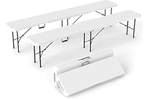 Real Relax 6 feet Plastic Folding Bench with Carrying Handle & Lock,Portable in/Outdoor Picnic Party Camping Dining Seat, Garden Soccer Multipurpose Entertaining Activities,Waterproof, 2 Pack, White