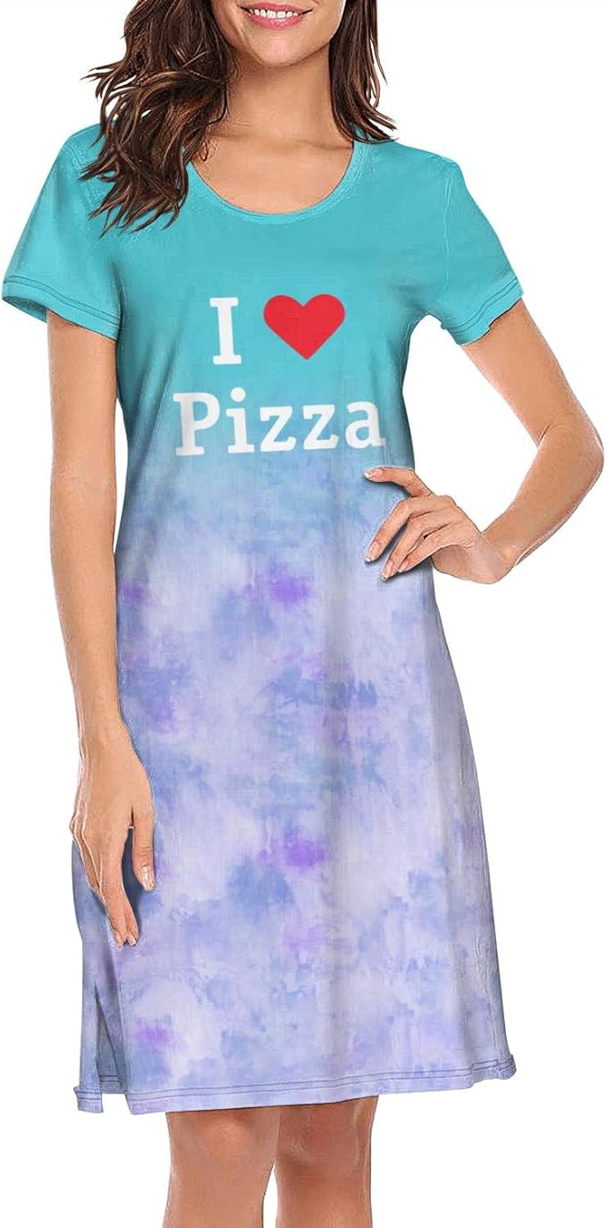 Funny Nightgowns for Women I Love Pizza Cotton Tie Dye Short Sleeve Sleep Dress at Amazon Women