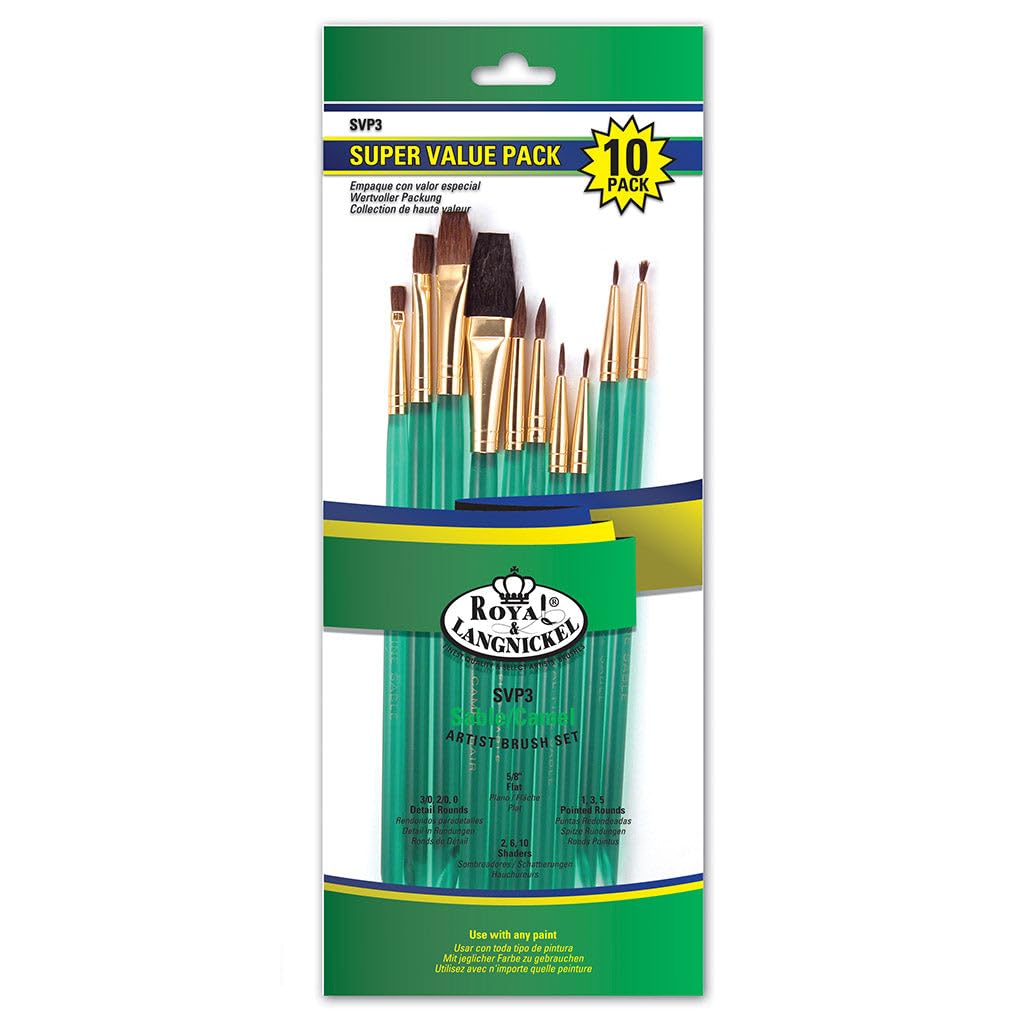 Royal and Langnickel Sable and Camel Hair Super Value Brush Set (Pack of 10)