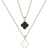 2-Piece 18K Gold Plated Four Leaf Clover Necklace Set | Dainty Lucky Charm Jewelry for Women | Gift for Valentine’s Day, Anniversary & Wedding (Black/White)