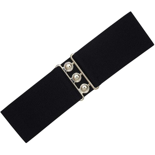 Black Three-Buckle Elastic Wide Waist Belts for Unisex Multi  display picture 1