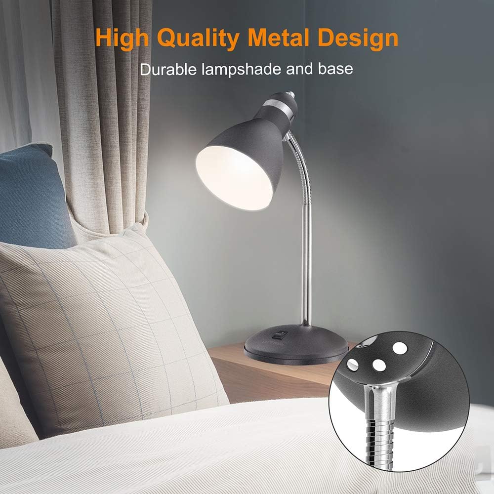 LEPOWER Metal Desk Lamp, Eye-Caring Table Lamp, Study Lamps with Flexible Goose Neck for Bedroom and Office (Sandy Black): Home Improvement