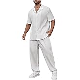 SOLY HUX Men's Plus Size 2 Piece Outfits Summer Short Sleeve Button Down Shirt and Pants Set