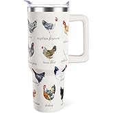 OccuPied Chicken Tumbler with Handle 40oz Rooster Hen Cup Stainless Steel Chicken Breed Water Bottle Chicken Themed Gifts for Chicken Lovers Chicken Owners Funny Gift for Women Men