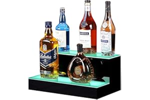 MESAILUP LED Lighted Liquor Bottle Display Shelf 16 Inch 2 Step Bar Liquor Bottle Shelf Supports Power Bank Commercial Lighting Shelves with Remote & App Control(2 Tier, 16 inch)