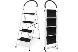 Goplus 4 Step Ladder, Folding Step Stool for Adults with Wide Non-Slip Pedal and Comfort Handgrip for Kitchen Closet Office