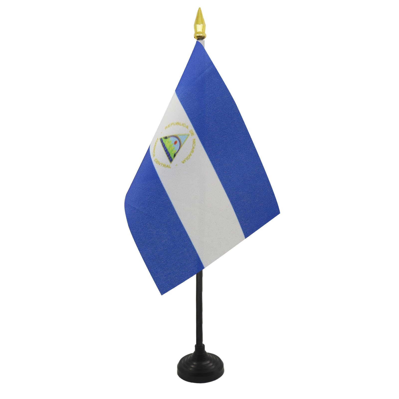 AZ FLAG - Nicaragua Table Flag 4'' x 6'' - Nicaraguan Mini Desk Flag 100% Polyester 15 x 10 cm - Office Mini Banner with 10'' Pole - Golden Spear