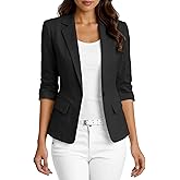 Mina Self 2026 Women's Spring Linen Blazer 3/4 Sleeve Lightweight Fully-Lined Slim Elegant Casual Work Jacket with Pockets