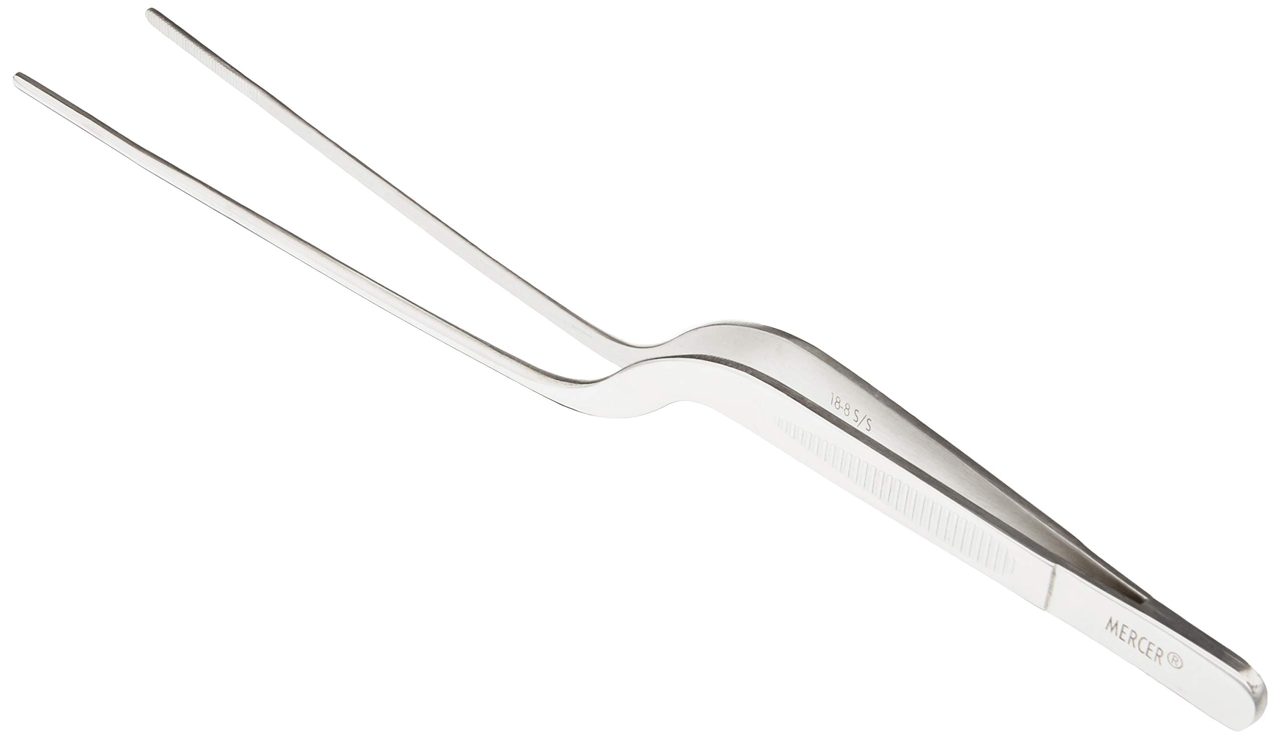Mercer Culinary 7-7/8-Inch Stainless Steel Offset Tweezer Precision Tongs, Silver