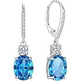 FJ Dangle Drop Earrings 925 Sterling Silver Solitaire Leverback Earrings Birthstone Jewelry for Women