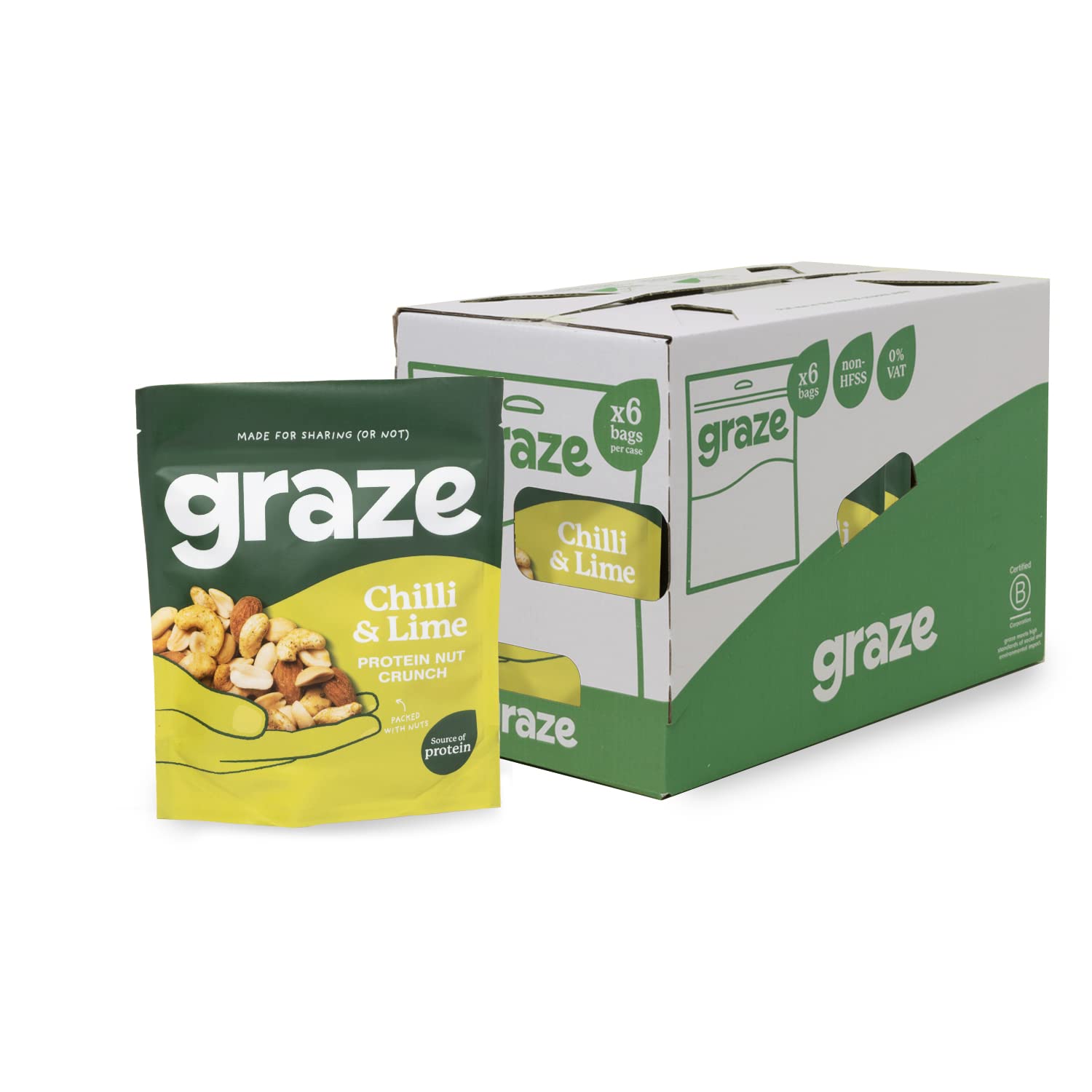 Graze Punchy Chilli and Lime Nutty Protein Power - Vegan Snacks, Savoury Sharing Bags, High in Fibre, Natural Flavours - Packaging may vary - (6 x 100g Sharing Bags)