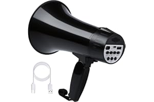 MGROLX 20 Watt Rechargeable Megaphone Bullhorn with Siren and 240s Recording, BT and USB Input, Megahone Speaker with Power Display and Portable Strap (Black)