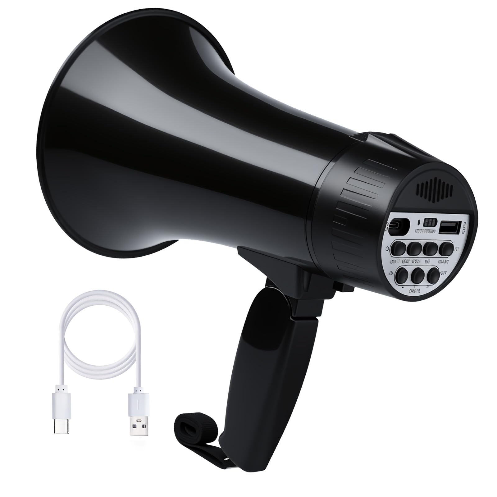 Photo 1 of MGROLX 20 Watt Rechargeable Megaphone Bullhorn with Siren and 240s Recording, BT and USB Input, Megahone Speaker with Power Display and Portable Strap (Black)