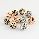 DanLingJewelry 10Pcs Random 15x14mm Handmade Round Indonesia Beads Tibetan Style Vintage Flower Polymer Clay Beads for DIY Crafts Lanyard Jewelry Making
