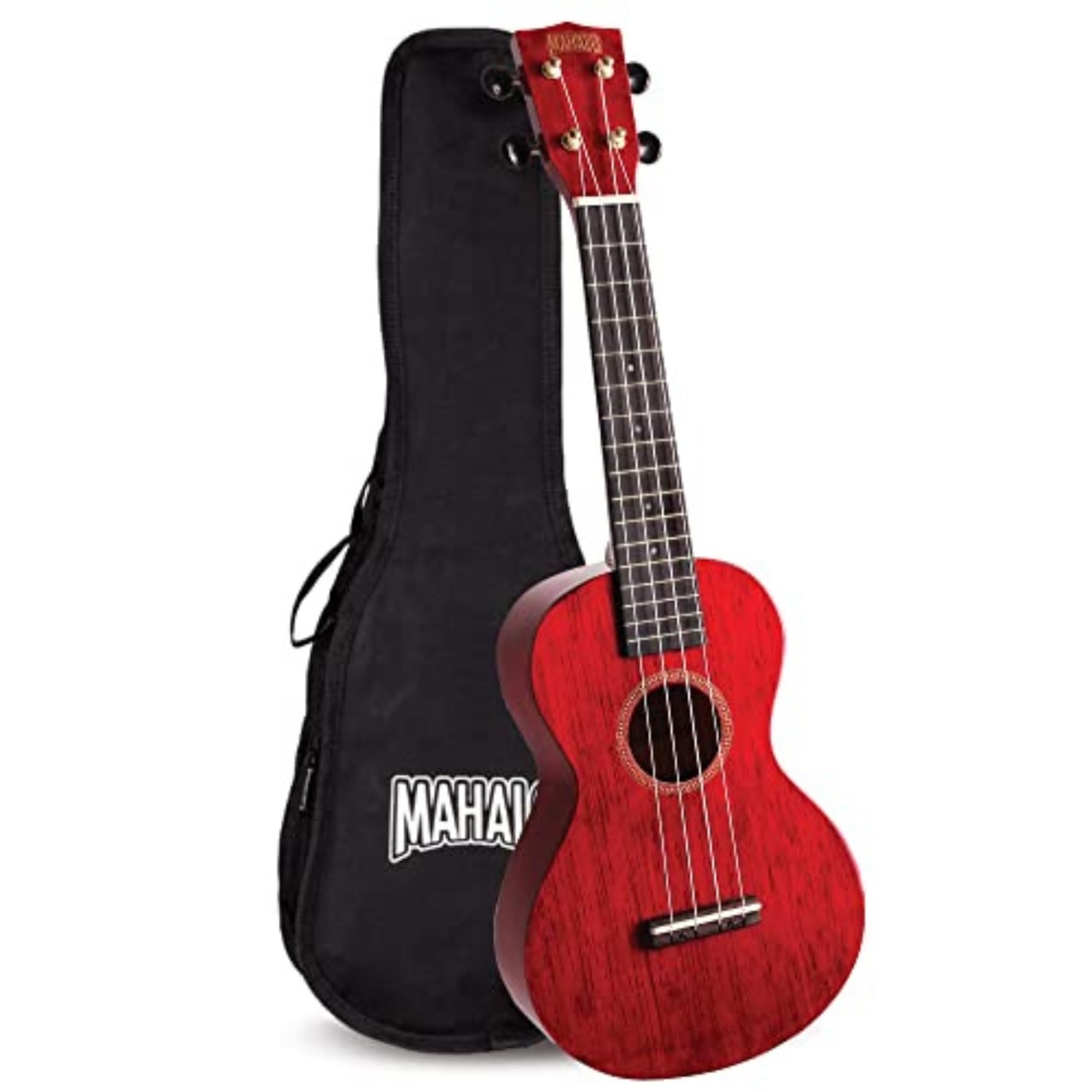 Mahalo Hano Concert Ukulele, Wooden Musical String Instrument with Geared Machine Head & Instrument Case, Beginners Ukulele Concert Kit for Adults, Red