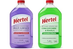 Hertel Multi-Surface Disinfectant Cleaner, Lavender and Cucumber & Basil Scents, Biodegradable Formula, 1.4L, 2-Pack