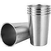 KISEER 5 Pack 12 Ounce Stainless Steel Pint Cups Shatterproof Cup Tumblers Unbreakable Metal Drinking Glasses for Bar, Home, Restaurant