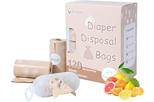 USBOO Diaper Bags Disposable for Baby, Biodegradeable Dirty Diaper Bags (8 Refill Rolls/120 Bags) with Dispenser, Leak Proof Diaper Trash Bags, Baby Poop Bags, Tropical Fruit Scent