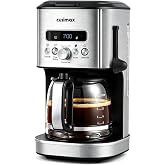 CUSIMAX Drip Coffee Maker 12 Cup Programmable Coffee Machine with 24H Timer, LCD Screen &amp; Easy Control Dial, Brew Pause, Aroma Selector, Keep Warm Glass Carafe Coffee Makers, Magnetic Scoop