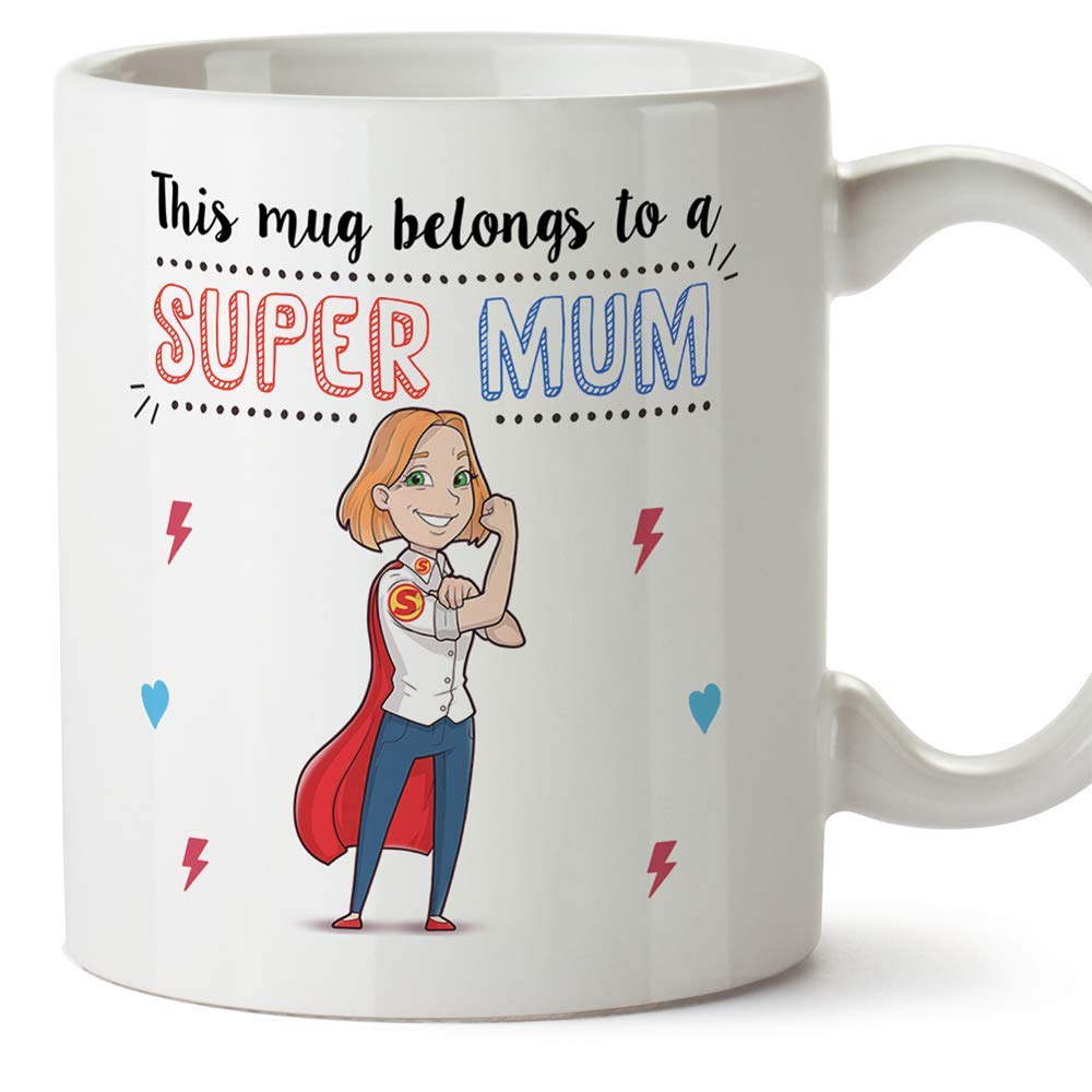 MUGFFINS Mum Mug - Super Mum - Coffee Mummy Mug for Breakfast Mothering Sunday/Birthday Presents for Mum/Ceramic 11 oz