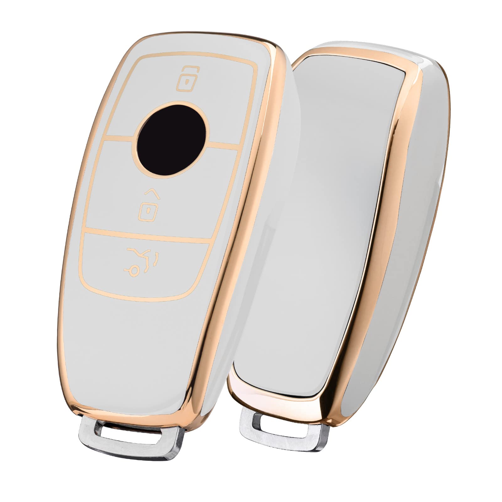OATSBASF Mercedes Benz Car Key Case, Protective Key Cover for Mercedes Benz E Class 2017 S 2018 (Golden Edge White)