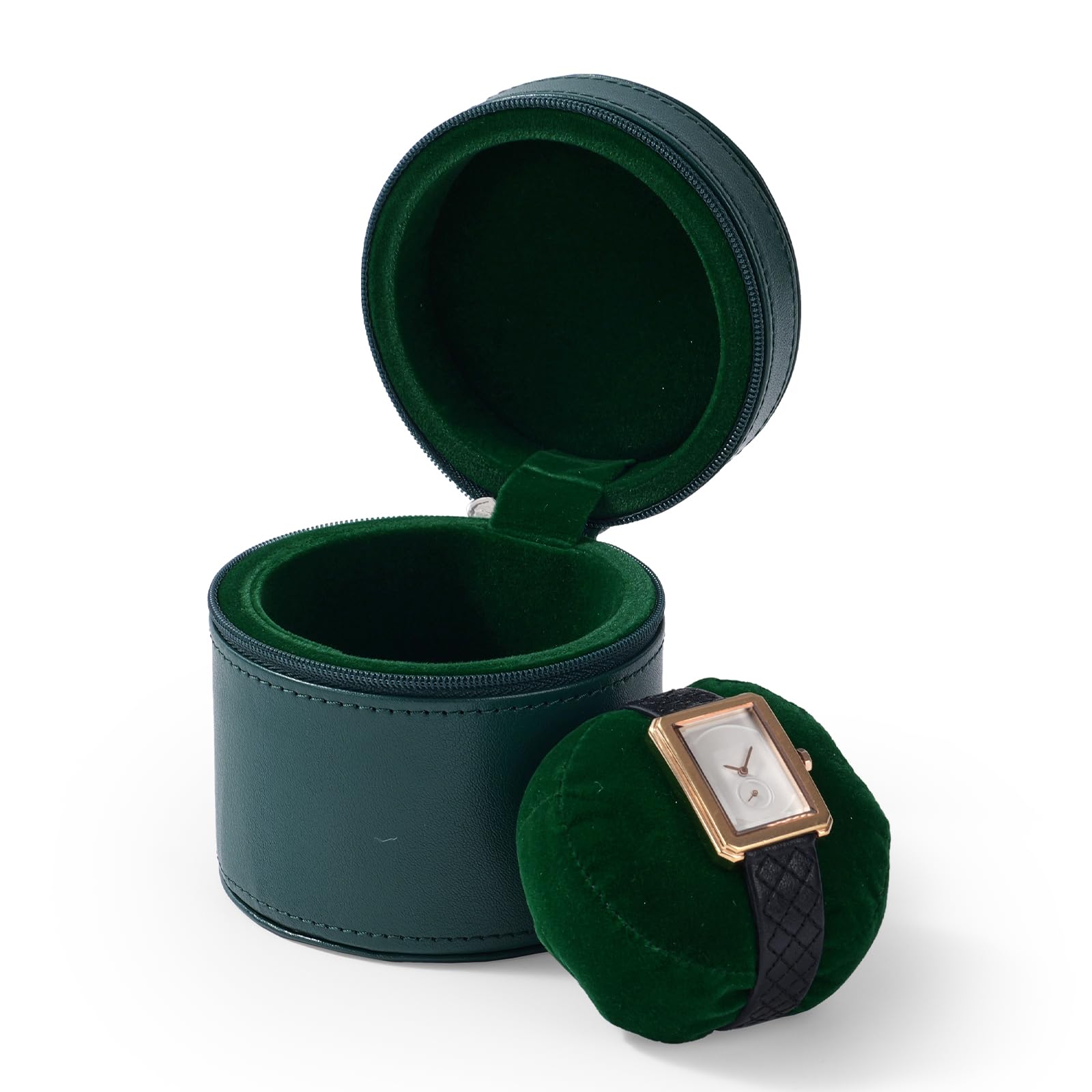 Photo 1 of Oirlv Luxury Leather Watch Travel Case Single Watch Case with Removable Pillow(Green)
