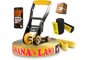 GIBBON BananaLama Slackline with TreeWear - Innovative 1.5" Width Ultimate All Rounder Slack Line - Quality Reliable Set Up for Family Kids and Adults