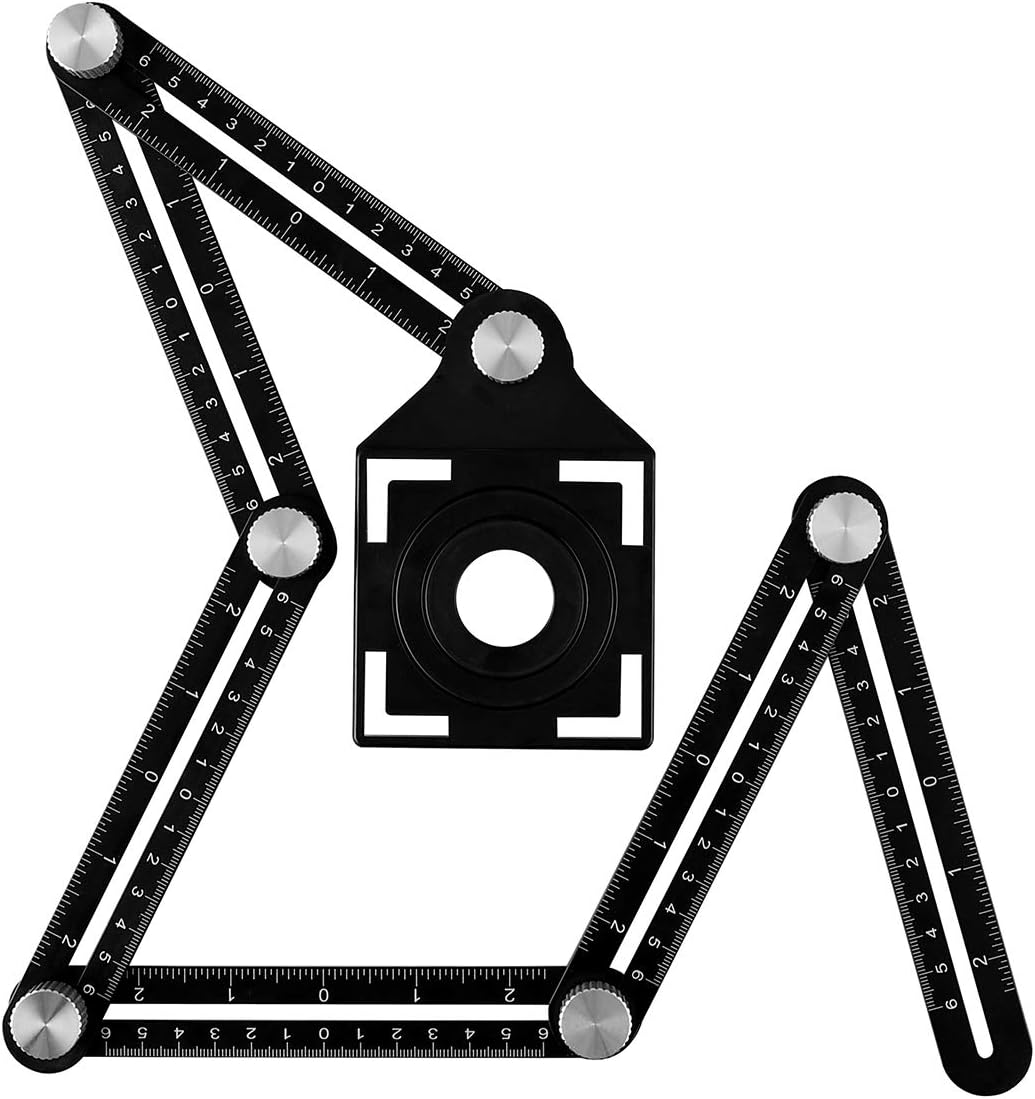Multi Angle Measuring Ruler, Angle Template Tool Aluminium with Positioning Aperture for Carpentry, Bricklayer, Craftsmen, Handymen,DIY [Updated Version] (6-Sided)