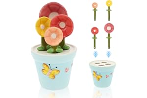 5 Pcs Ceramic Measuring Spoons and Cup, Ceramic Flower Measuring Spoons with Base Set, Decorative Cute Cooking Spoons Set for