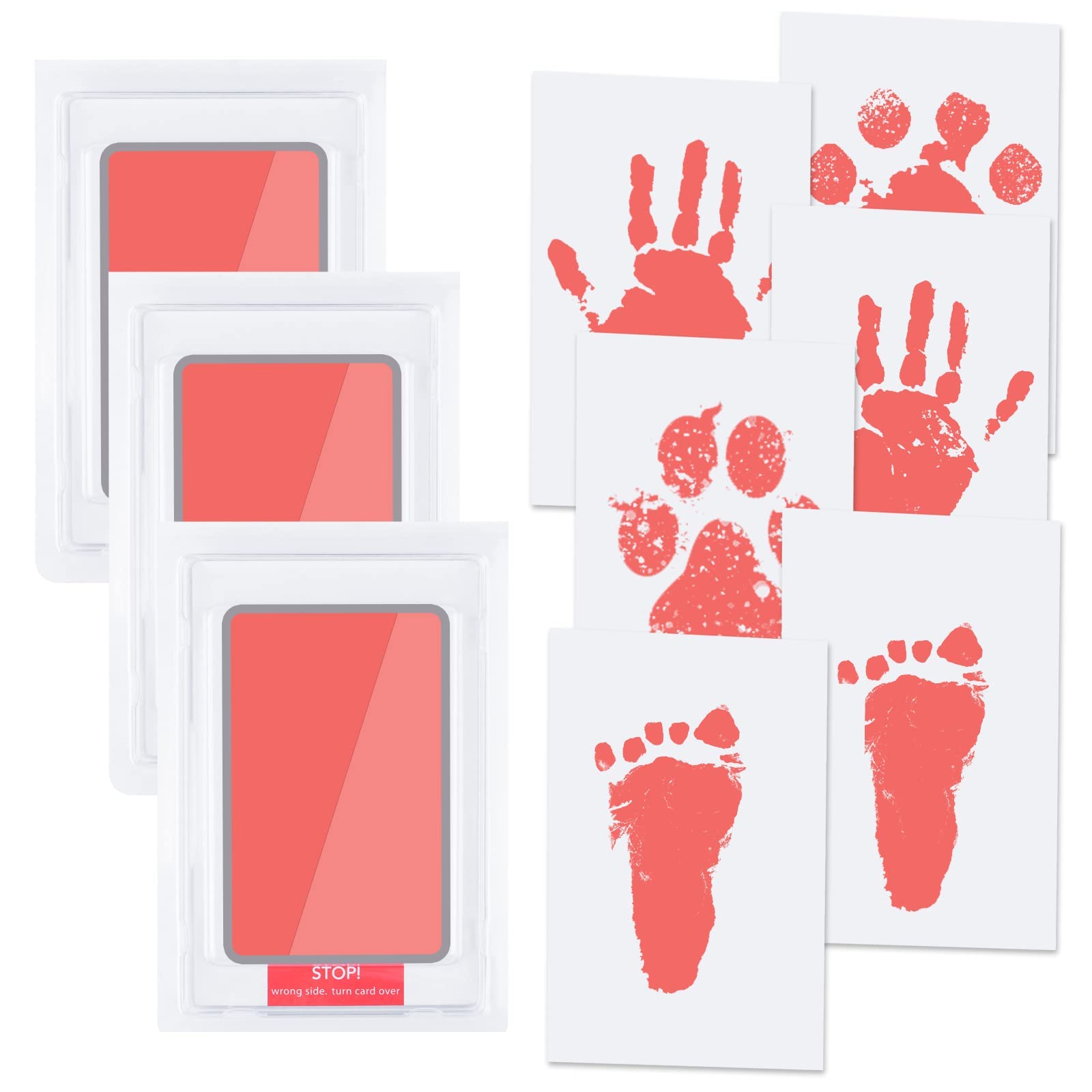 Vicloon Baby Hand and Footprint Kit, Baby Handprint and Footprint Ink Kit Pet Paw Print Kit with 3 Ink Pads and 6 Imprint Cards, Inkless Print Kit Paw Print Kits for Dogs (Pink)