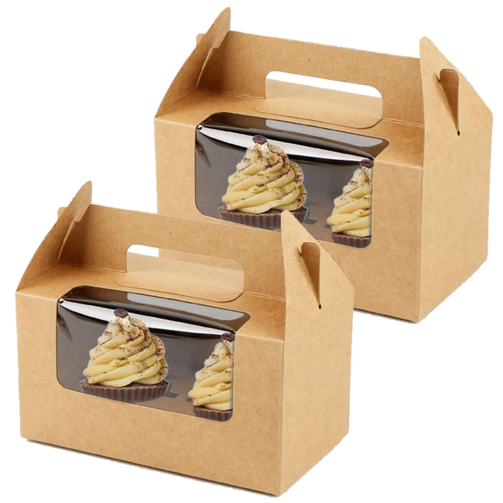 Allbusky 20PCS 2 Holes Cupcake Boxes Cupcake Carrier Cake Boxes with Inserts, Paper Bakery Boxes Treat Boxes for Christmas Baby Shower Wedding Party Favors (Brown, 2 Holes, 20-Pack)