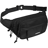 WATERFLY Fanny Pack Waist Packs: Large Crossbody Fanny Packs for Women Men with 5 Zipper Pockets Adjustable Strap Waist Bags Hip Pack for Traveling Cycling Running Hiking-Black
