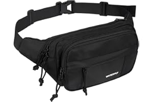 WATERFLY Fanny Pack Waist Packs: Large Crossbody Fanny Packs for Women Men with 5 Zipper Pockets Adjustable Strap Waist Bags Hip Pack for Traveling Cycling Running Hiking-Black