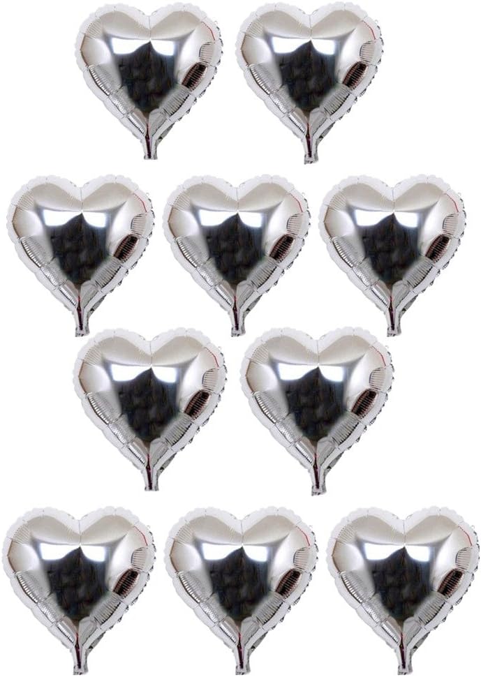 Zhiheng 10pcs Heart Balloos for Party Decoration,18inch Heart Shaped Foil Balloons for Birthday,Christmas,Graduation,Wedding Party Accessories (Silver)