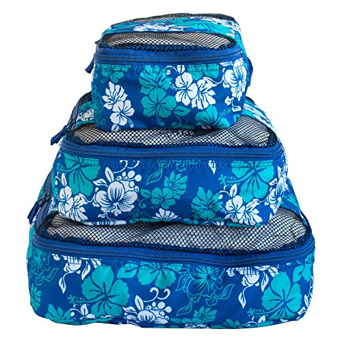 Floral Print Travel Packing Cubes Set, Mesh Bag, Travel Bag (3 Piece), Ideal for Travel and Closet Organizer