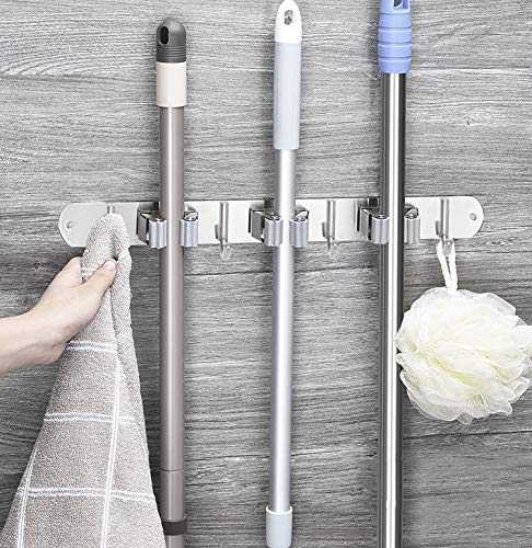image for Hicorfe Broom Mop Holder, Stainless Steel Heavy Duty Wall Mount Storag