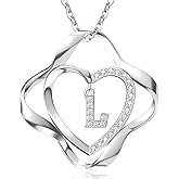 RIVIKO Valentines Day Gifts for Her-Love Knot Initial Necklace,925 Sterling Silver Letter Pendant Necklaces,Personalized Alphabet Jewelry Christmas Birthday Gifts for Women Wife Mom Friend
