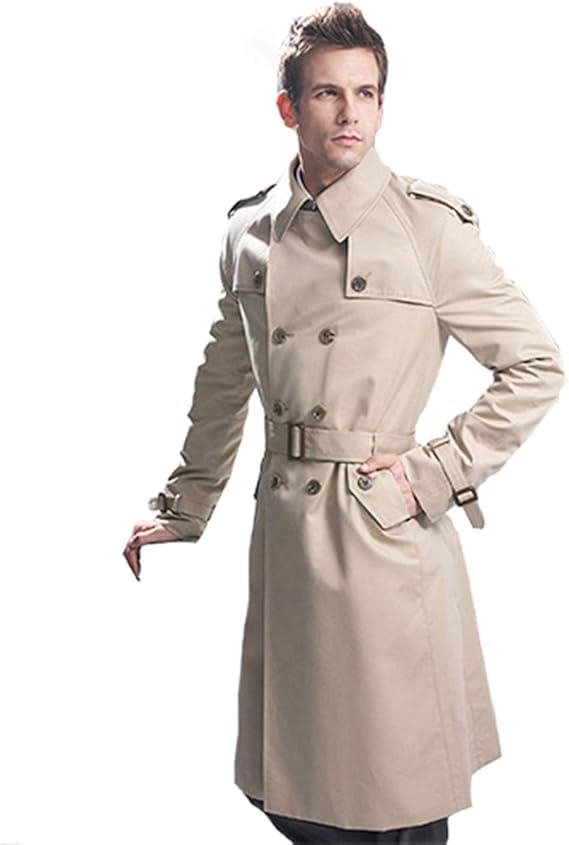 Amazon ウインドブレーカー トレンチコート男性クラシックダブルブレストメンズロングコートメンズ服ロングジャケットコート英国スタイルオーバー ウインドブレーカーの男性 男性用ロングコート コート ジャケット 通販