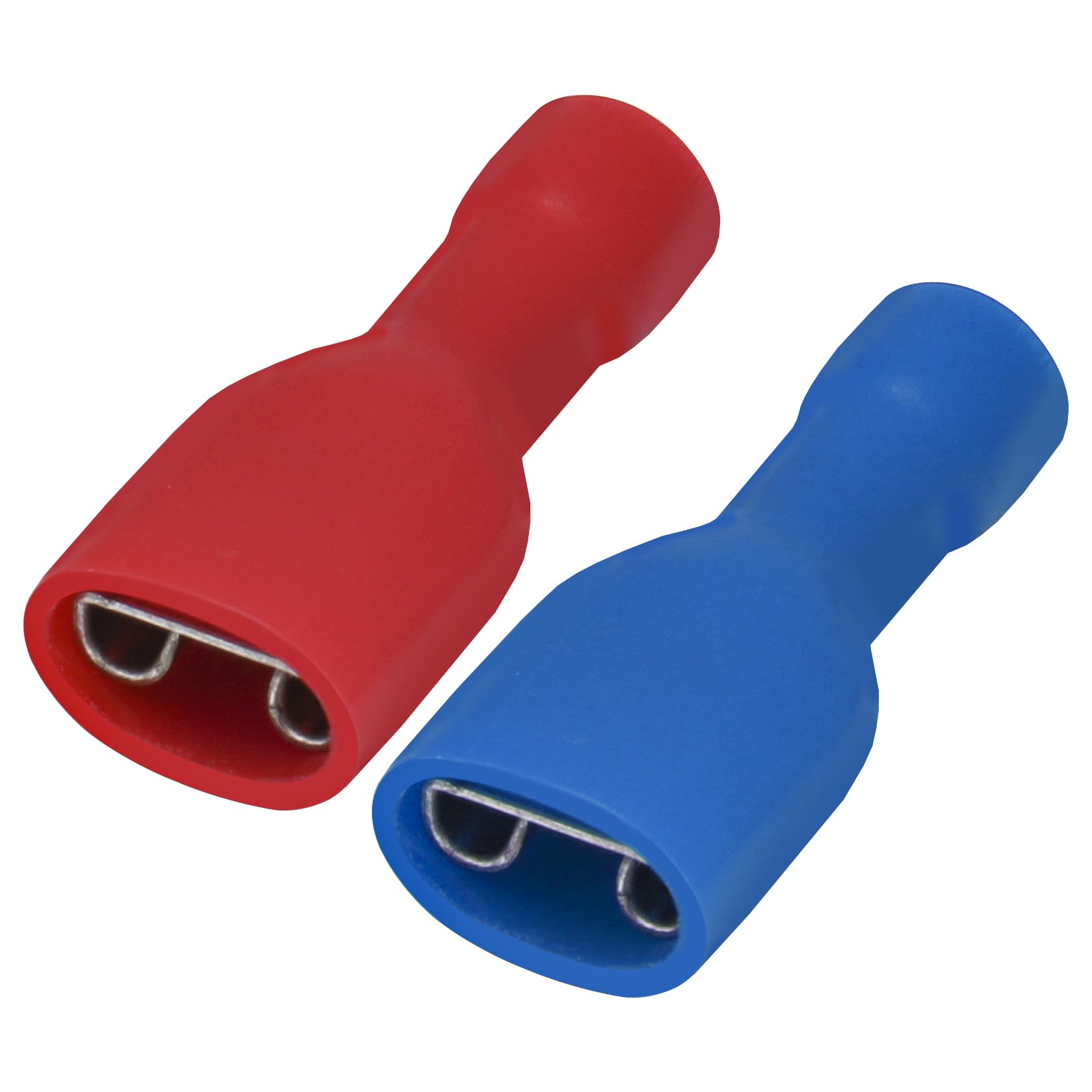 Heschen Female Quick Disconnects Vinyl Fully Insulated 6.3x0.8mm Cable Terminal, FDFD2-250/FDFD1.25-250, Red for 0.5-1.5mm² (22-16 AWG), Blue for 1.5-2.5mm² (16-14 AWG), 100Pack